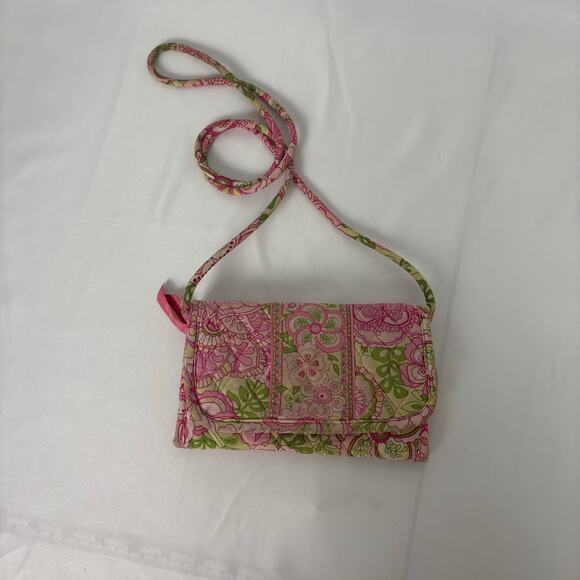 Vera Bradley Pink Petals Quilted Fabric Crossbody Wallet Purse with ID Window - Picture 4 of 13